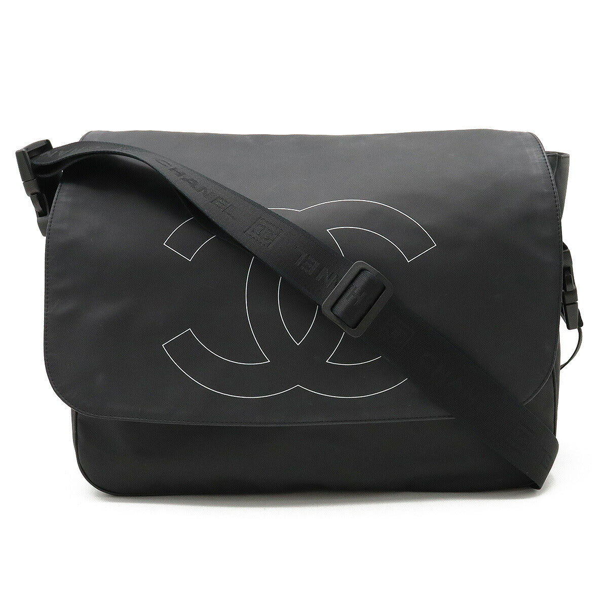 Chanel Rubber Coated Messenger Bag Black