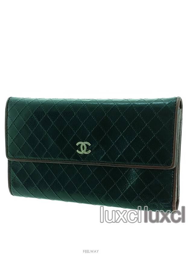 Silver Bicolore Flap Long Wallet Chanel