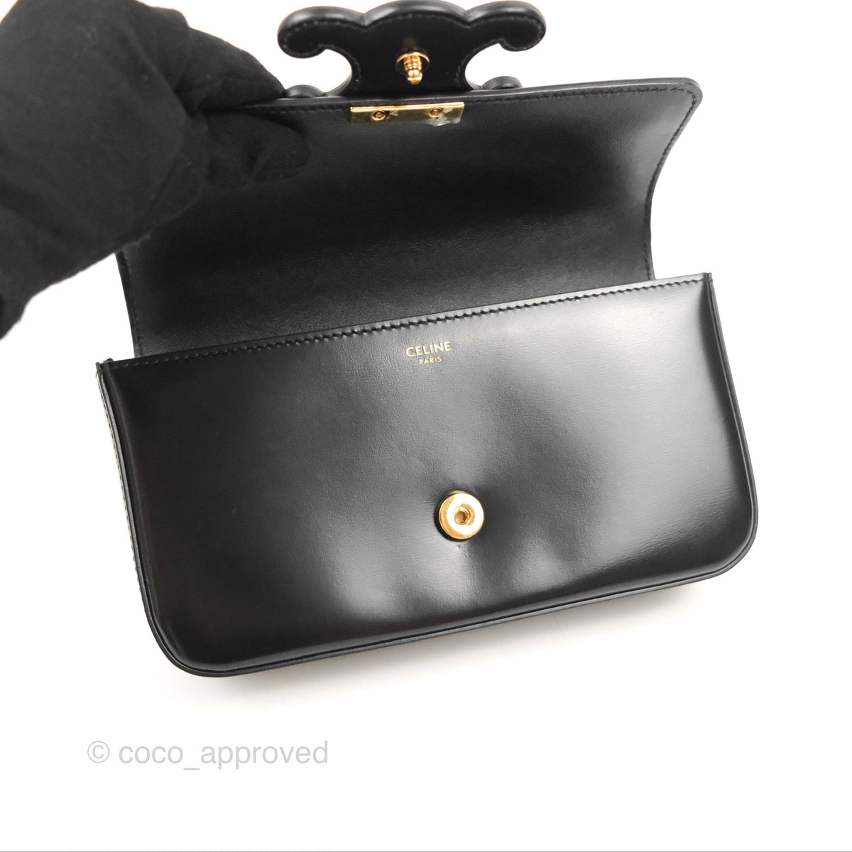 Celine Triomphe Chain Shoulder Bag Black Shiny Calfskin