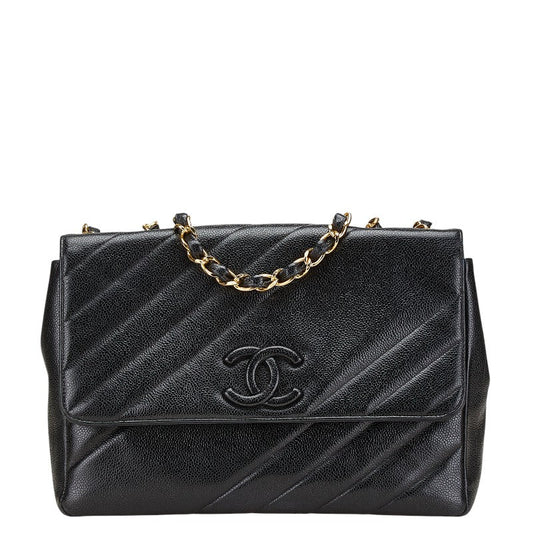 Chanel Coco Mark Bias Stitch Caviar Skin Shoulder Bag