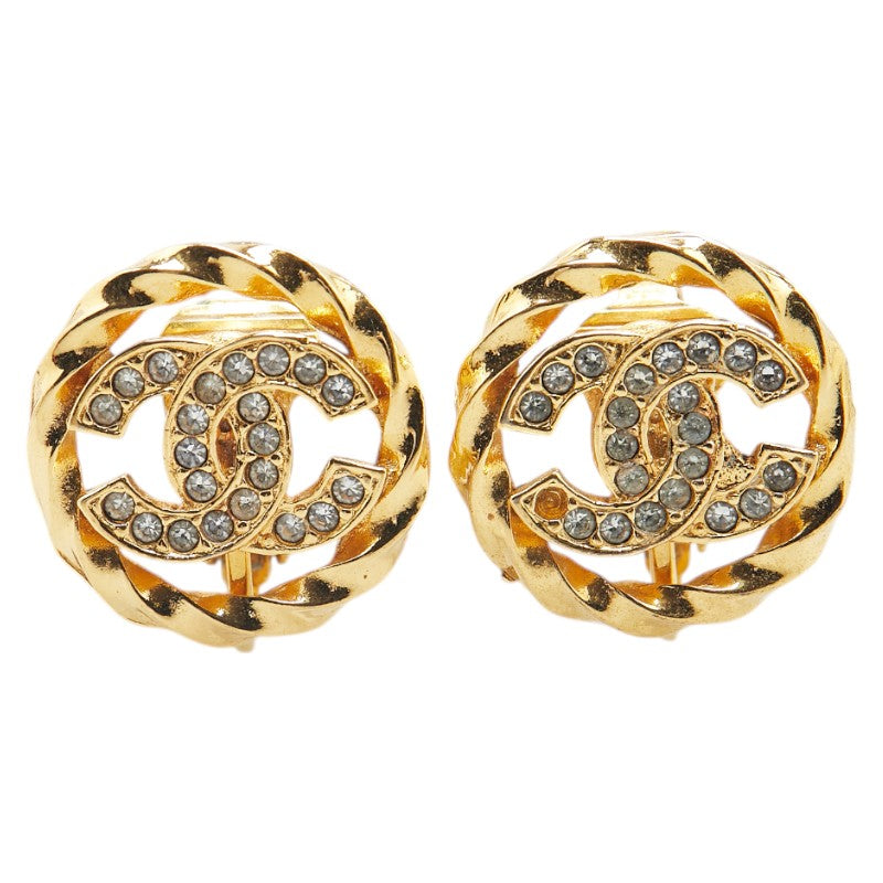 Chanel Coco Mark Rhinestone Round Earrings