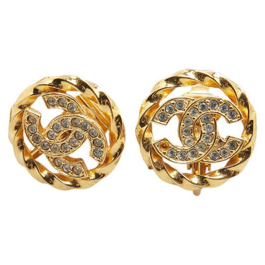 Chanel Coco Mark Rhinestone Round Earrings