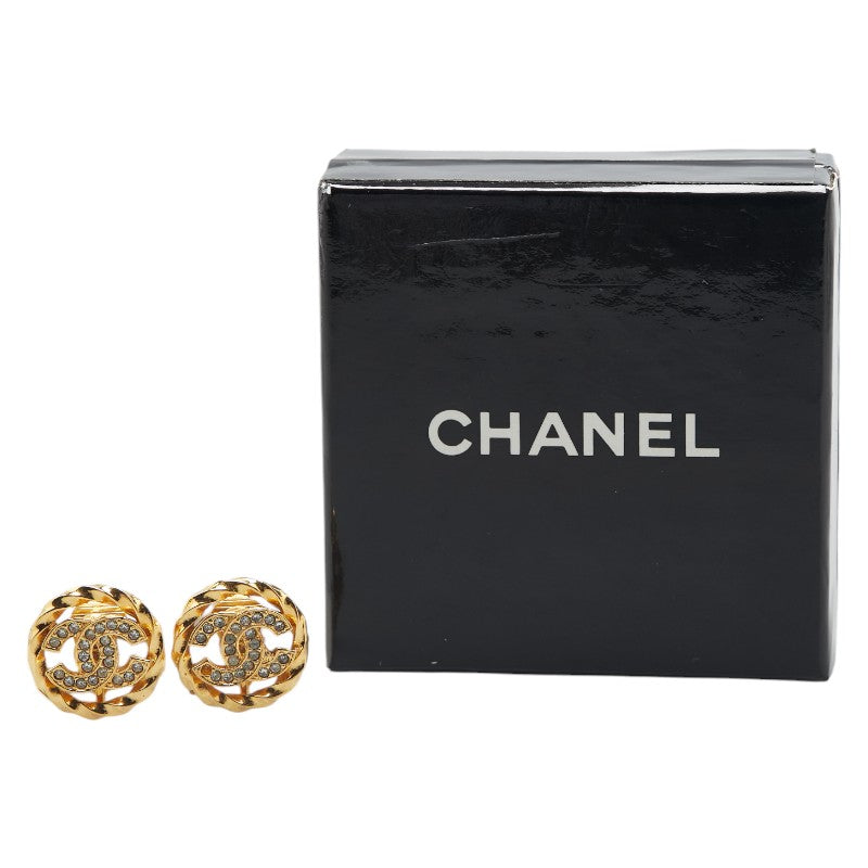 Chanel Coco Mark Rhinestone Round Earrings