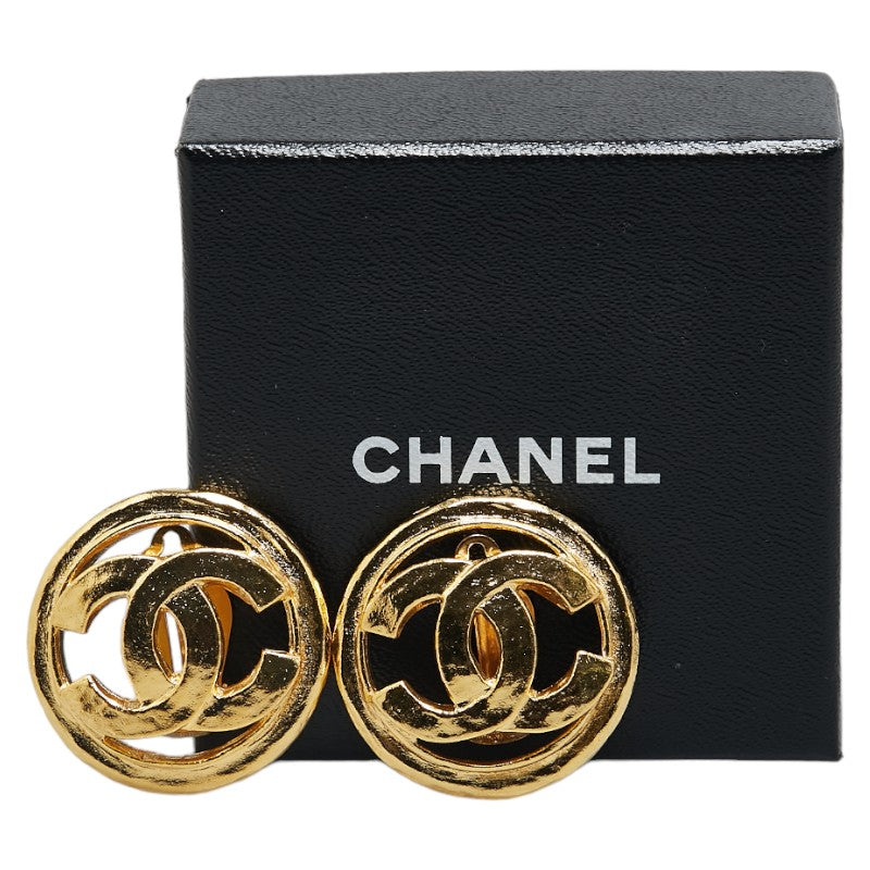Chanel Vintage Coco Mark Round Clip-On Earrings Gold