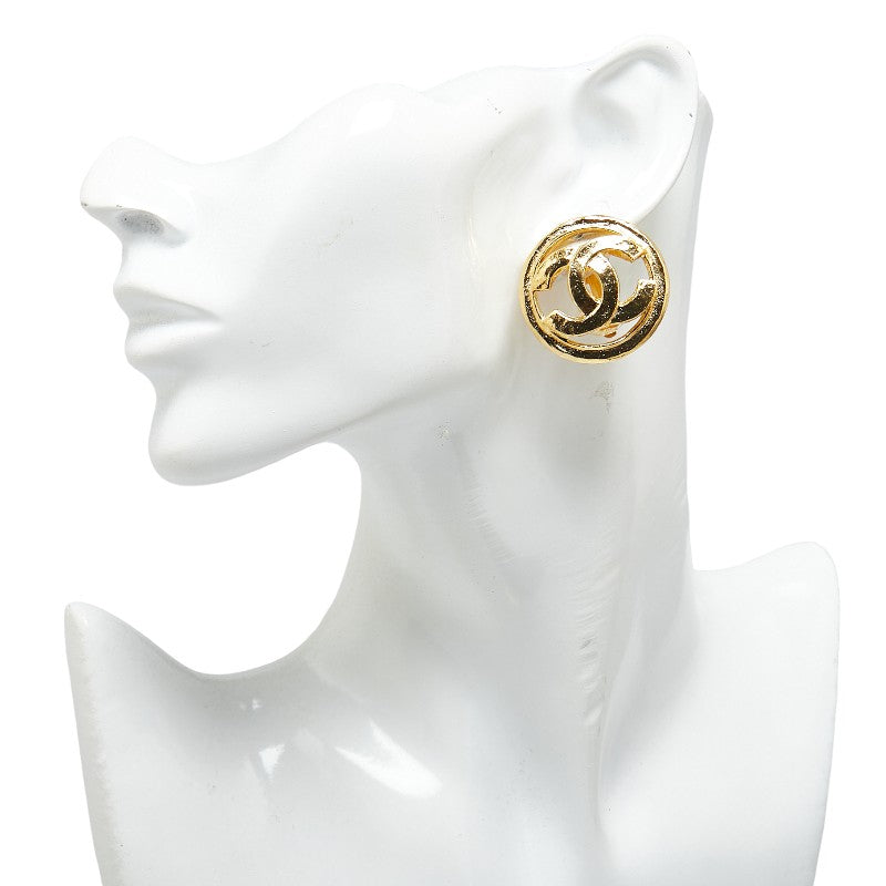 Chanel Vintage Coco Mark Round Clip-On Earrings Gold