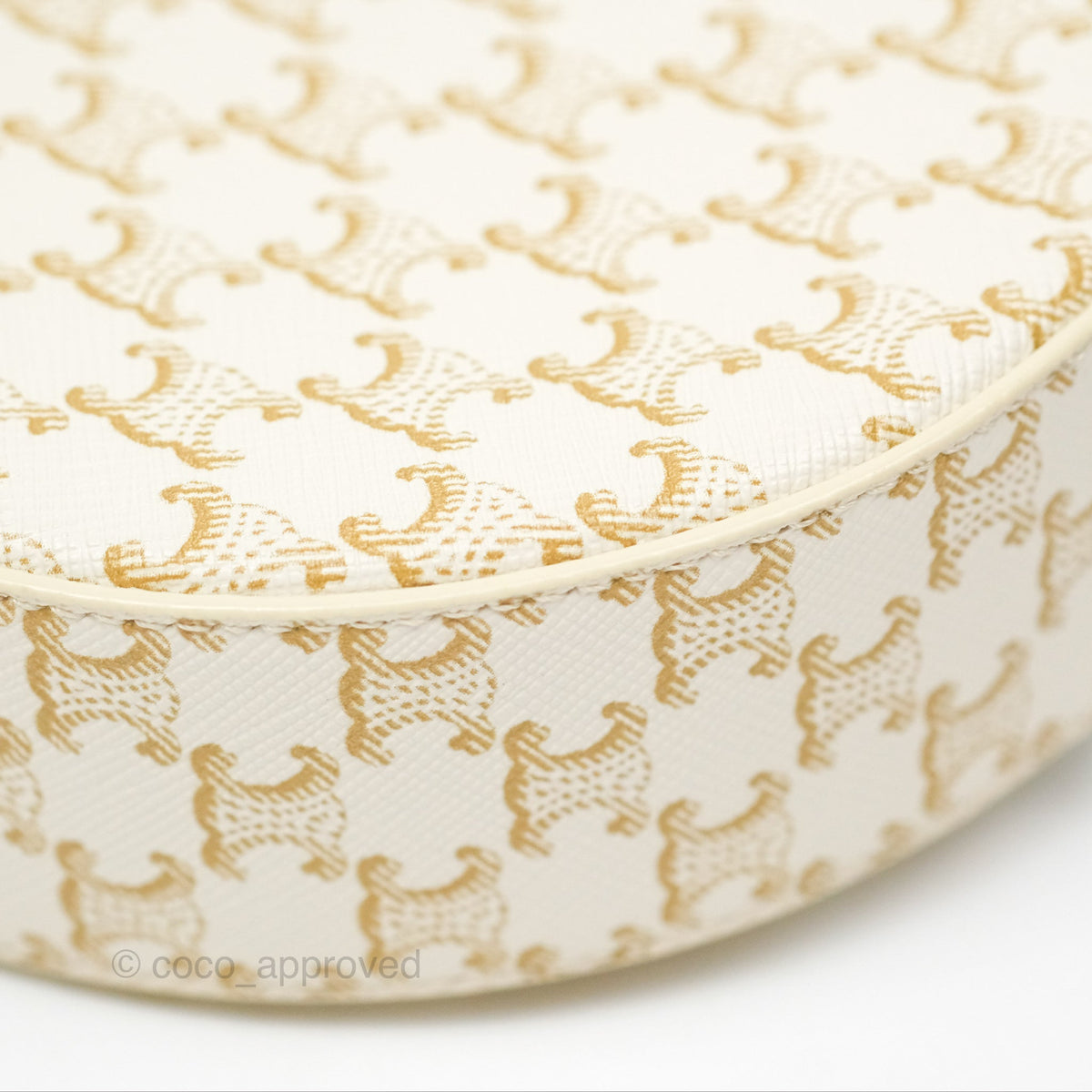 Celine Round Purse on Strap Triomphe Canvas White Calfskin