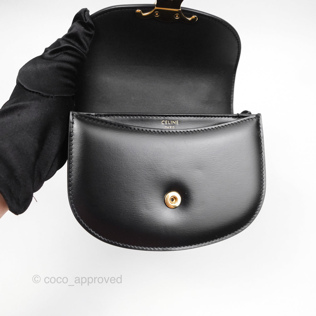 Celine Mini Besace Clea in Shiny Calfskin Black