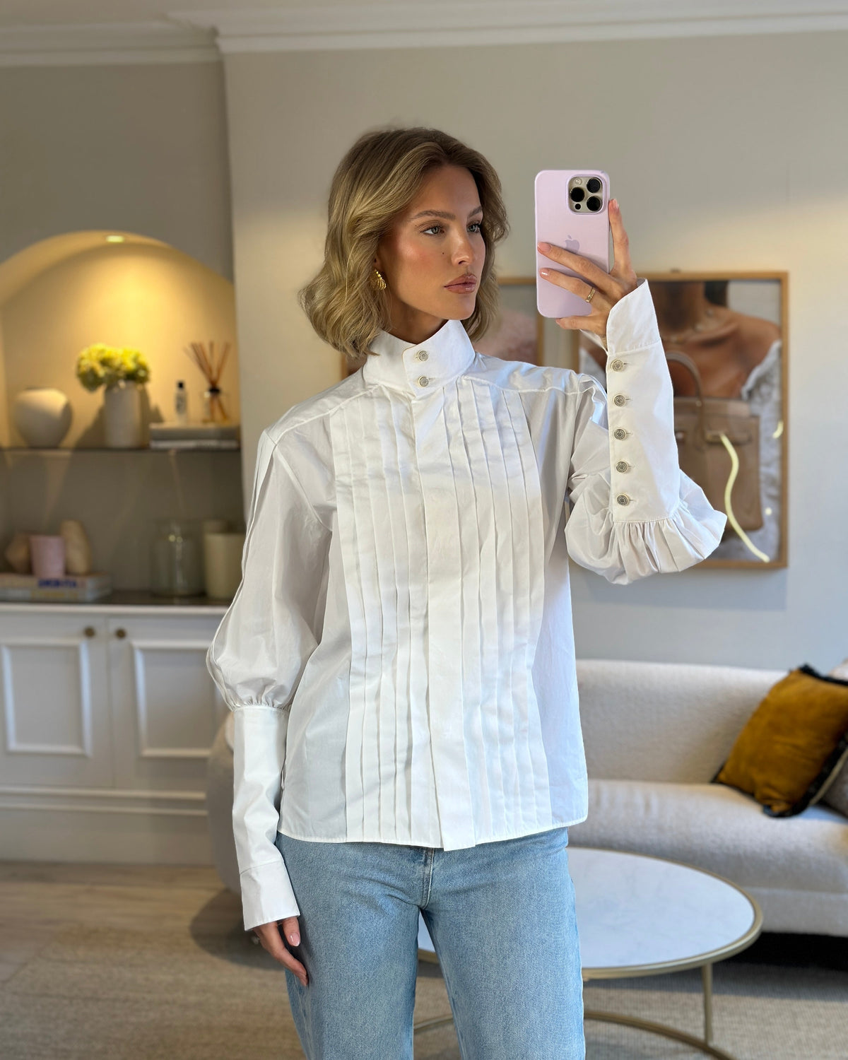 Chanel White Cotton High Neck Pleated Shirt Size FR34 (UK6) RRP ¬£3,720
