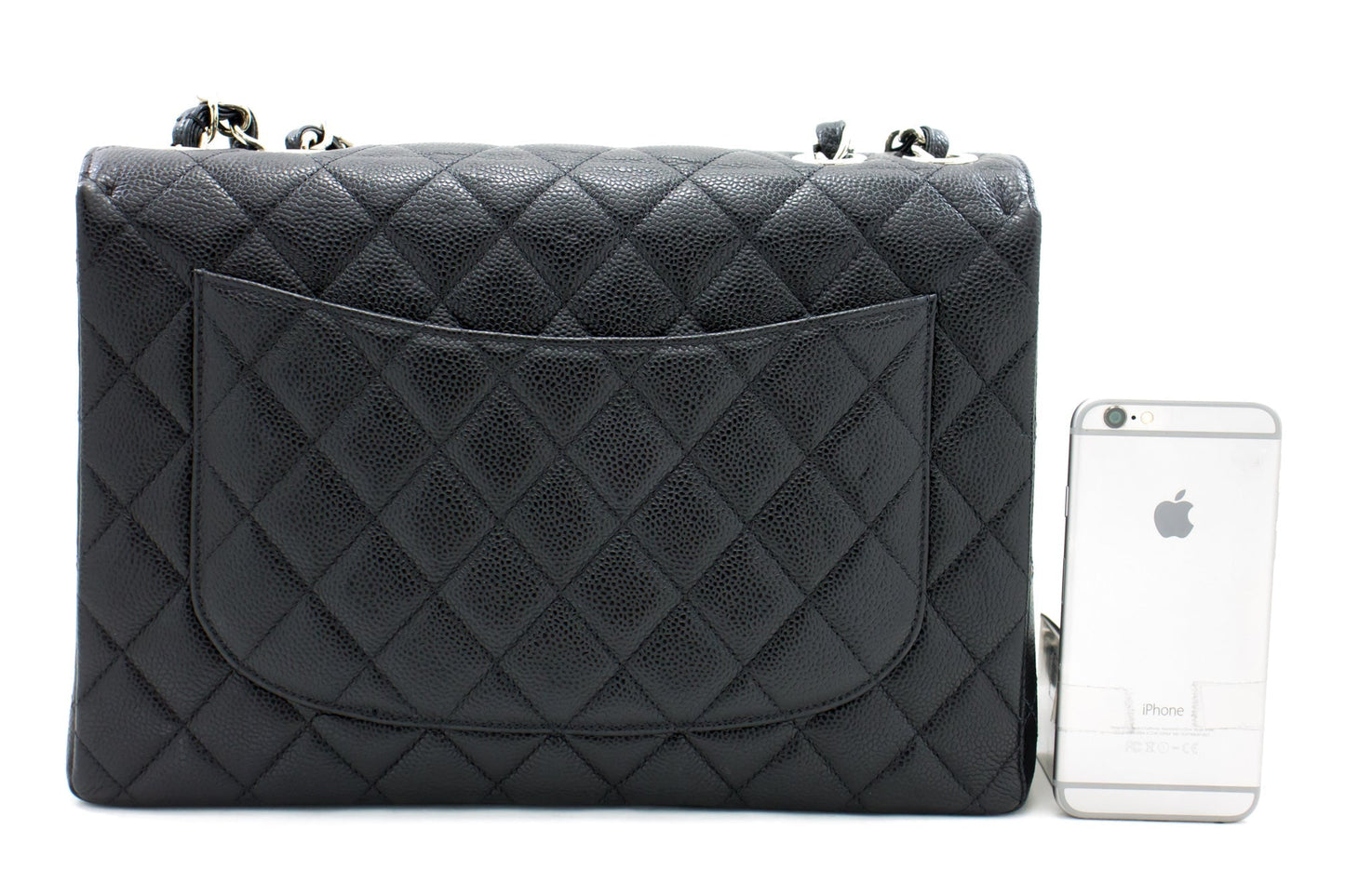 CHANEL Large Classic Handbag Chain Shoulder Bag Flap Black Caviar