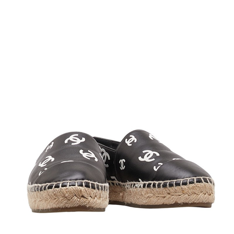 Chanel Coco Mark Espadrille Leather Raffia Flat Shoes