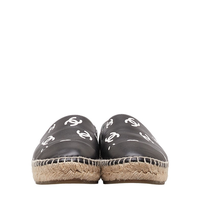 Chanel Coco Mark Espadrille Leather Raffia Flat Shoes