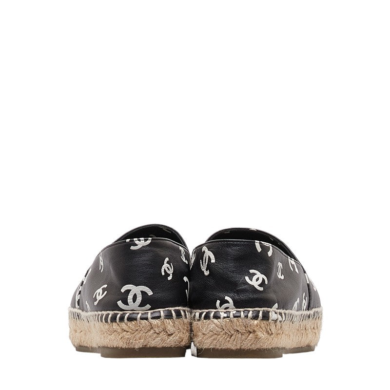 Chanel Coco Mark Espadrille Leather Raffia Flat Shoes