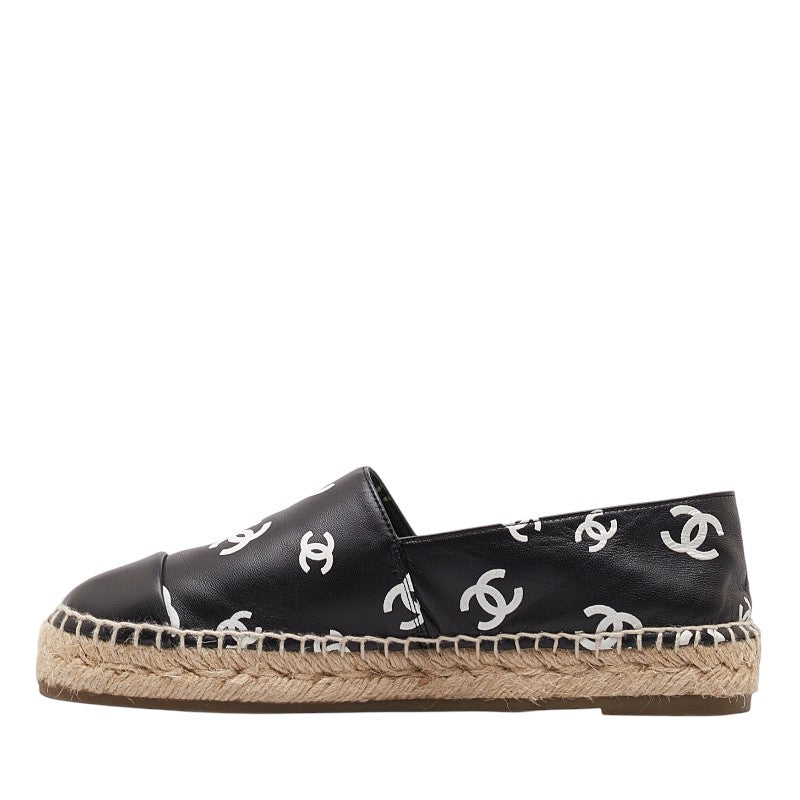 Chanel Coco Mark Espadrille Leather Raffia Flat Shoes