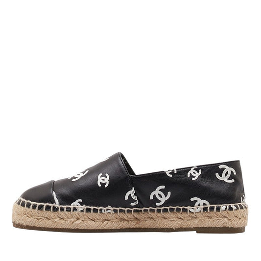 Chanel Coco Mark Espadrille Leather Raffia Flat Shoes