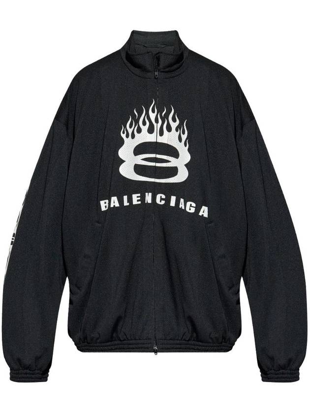 Luxury Balenciaga  Flame Print Zip-Up Jacket Black