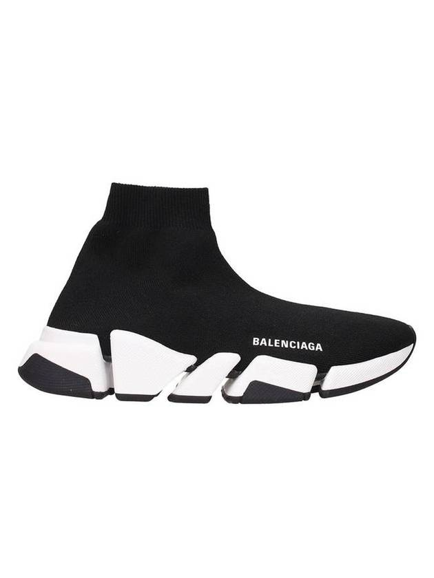 Luxury Balenciaga  WoMen's Speed 2.0 Trainer Black Knit White Sole High Top Sneakers Black