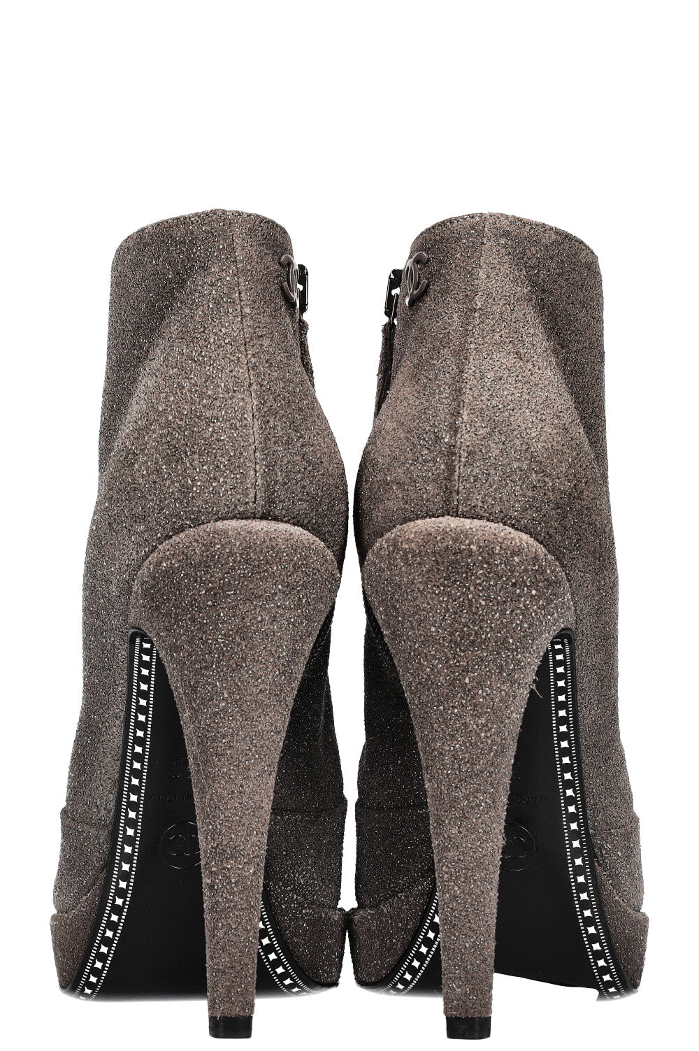 CHANEL Glitter Ankle Boots Grey