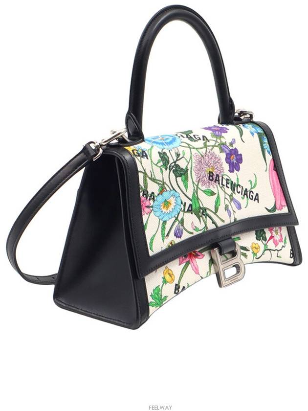 Gucci Luxury Balenciaga  Cotton Canvas Black Leather Hacker Project Flora Small Hour Glass 2WAY