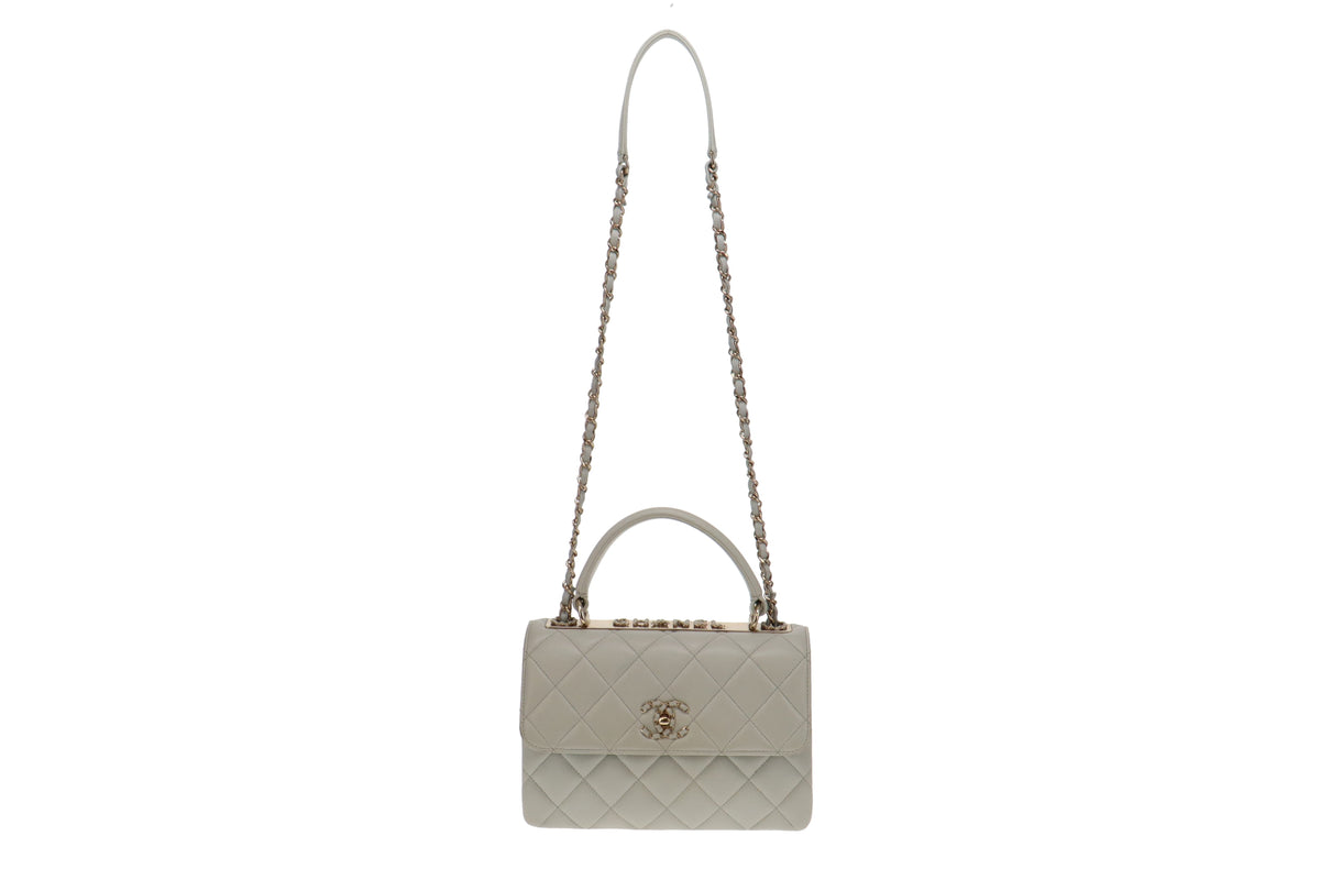 Chanel Pale Blue Lambskin Chain Detail Logo Small Trendy CC 2023