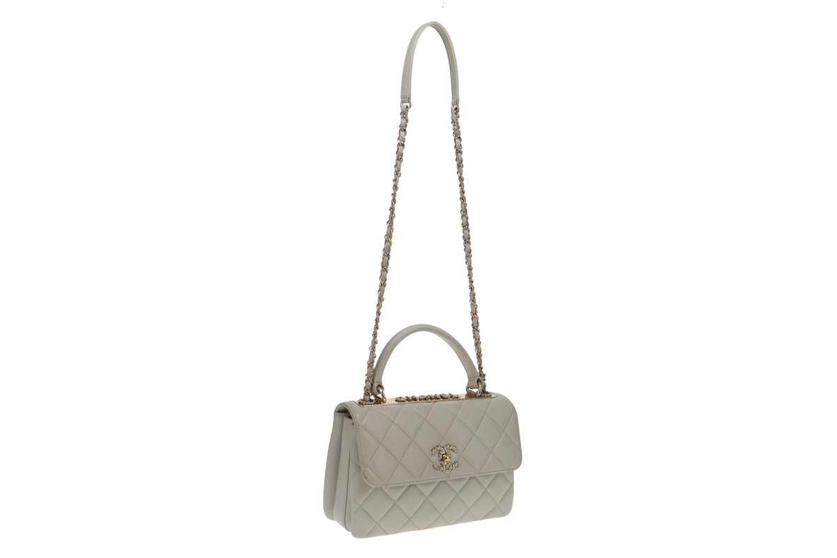 Chanel Pale Blue Lambskin Chain Detail Logo Small Trendy CC 2023