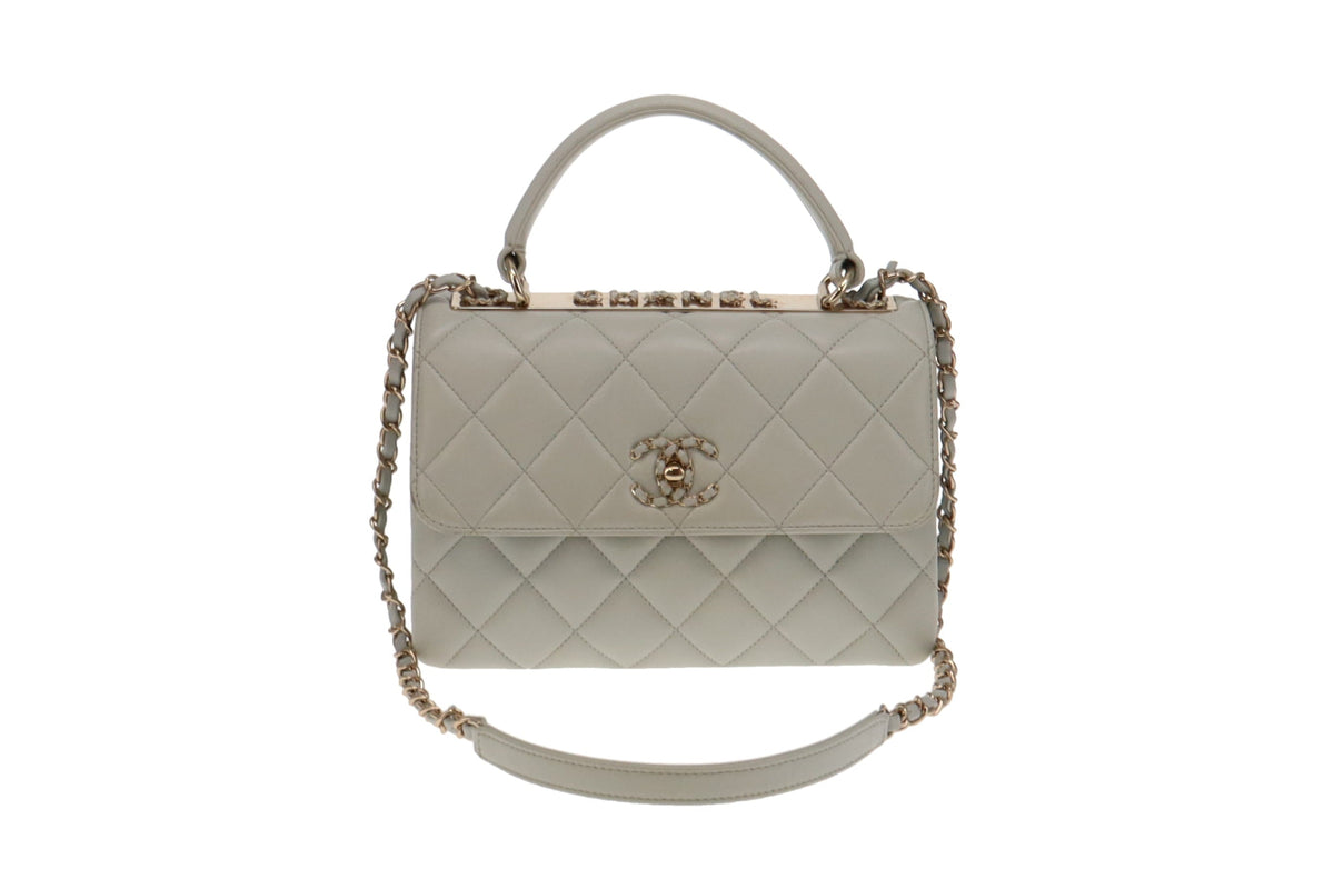 Chanel Pale Blue Lambskin Chain Detail Logo Small Trendy CC 2023