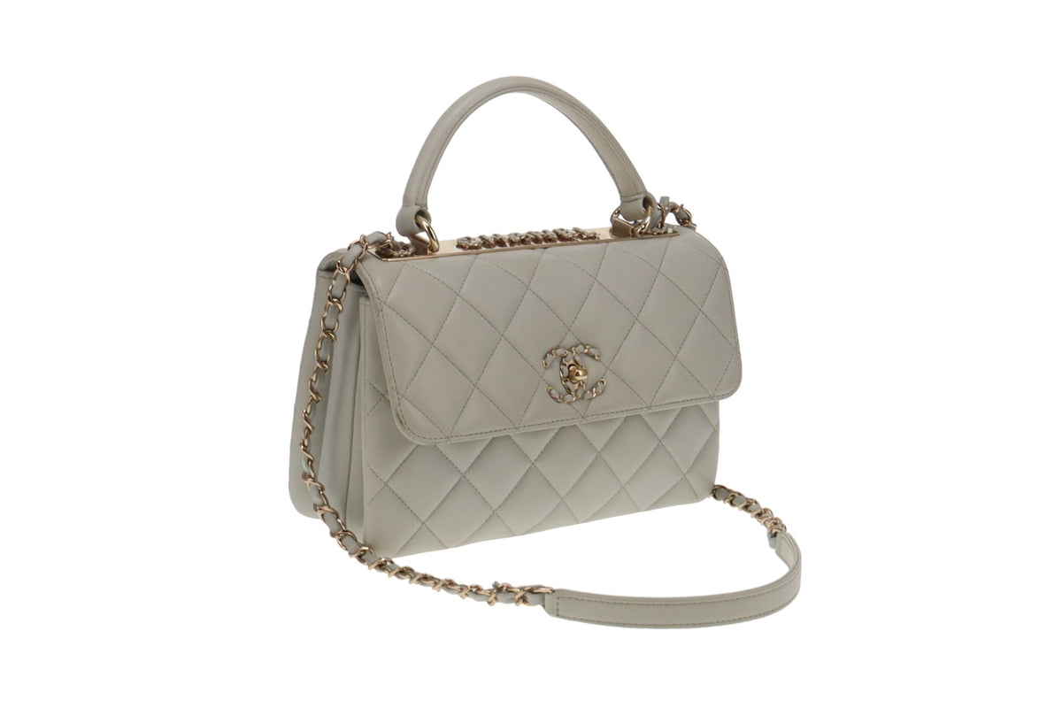 Chanel Pale Blue Lambskin Chain Detail Logo Small Trendy CC 2023