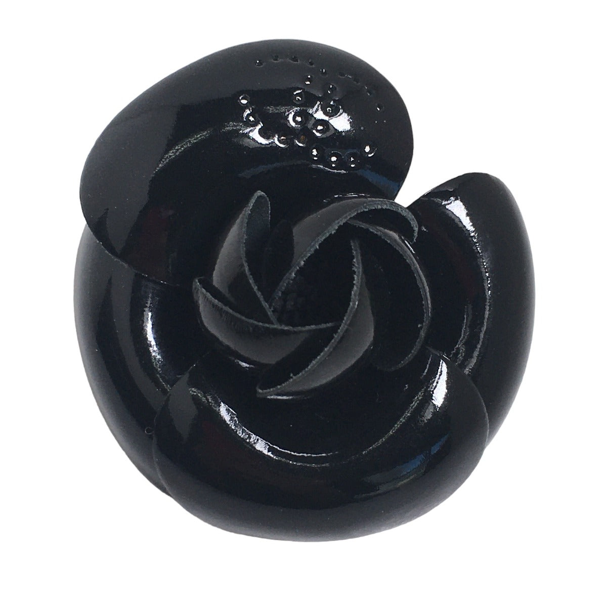 CHANEL Brooch Patent, part: leather black Camelia With Box corsage Women Used