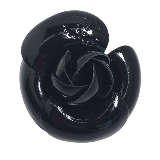 CHANEL Brooch Patent, part: leather black Camelia With Box corsage Women Used