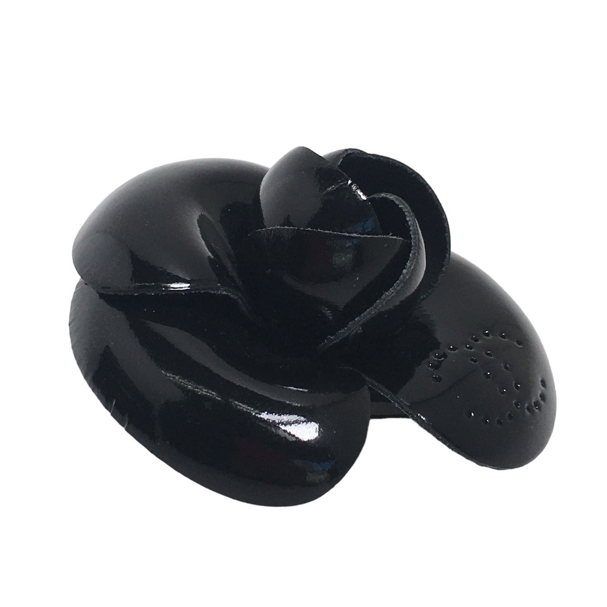 CHANEL Brooch Patent, part: leather black Camelia With Box corsage Women Used