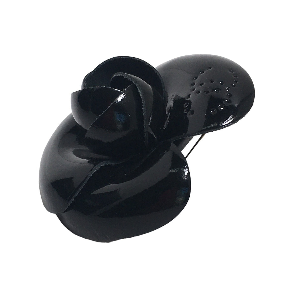 CHANEL Brooch Patent, part: leather black Camelia With Box corsage Women Used