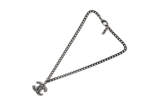 Chanel Necklace/Pendant/Bracelet Unisex Coco Mark CC Rhinestone Chrome Silver
