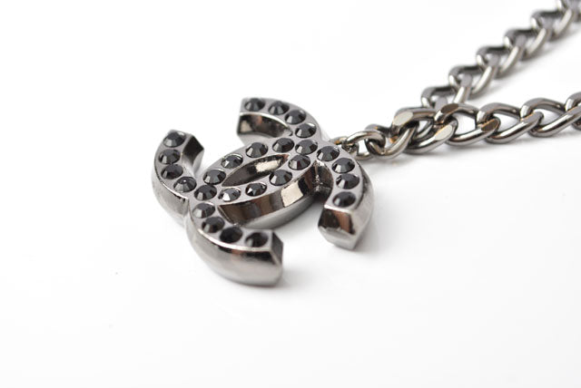 Chanel Necklace/Pendant/Bracelet Unisex Coco Mark CC Rhinestone Chrome Silver