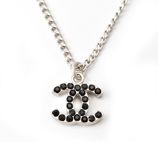 Chanel Necklace/Pendant, Metal, Rhinestone, Black/Silver, New