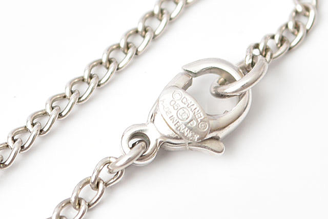 Chanel Necklace/Pendant, Metal, Rhinestone, Black/Silver, New