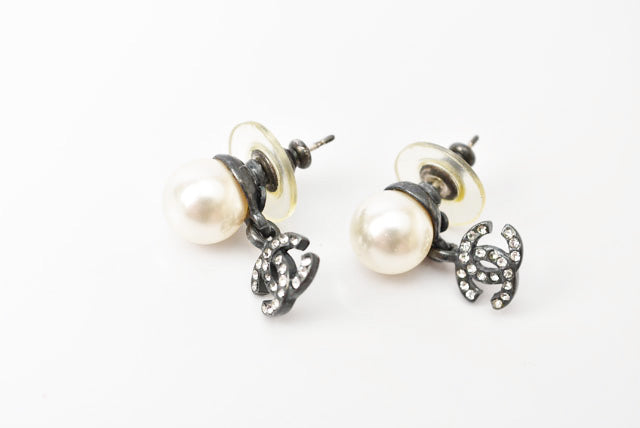 Chanel Metal Rhinestone Faux Pearl Earrings