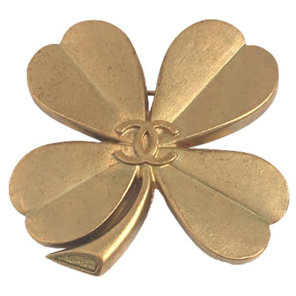 CHANEL Brooch plating gold corsage COCO Mark Clover Women Used