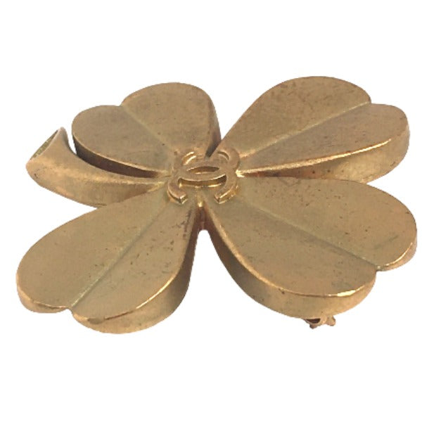 CHANEL Brooch plating gold corsage COCO Mark Clover Women Used