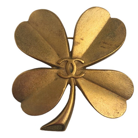 CHANEL Brooch plating gold corsage COCO Mark Clover Women Used