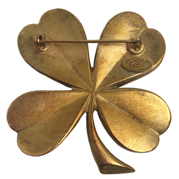 CHANEL Brooch plating gold corsage COCO Mark Clover Women Used