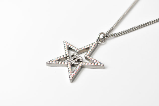 Chanel Necklace/Pendant Star Motif CC Chrome Silver Rhinestone