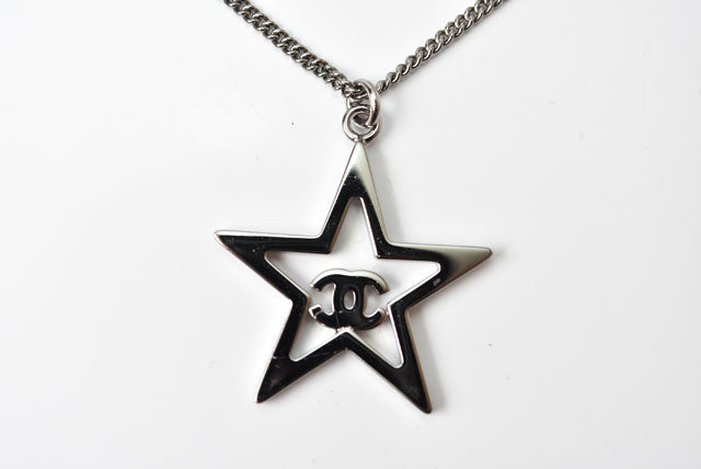 Chanel Necklace/Pendant Star Motif CC Chrome Silver Rhinestone