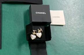 Chanel Double C Heart Pearl Earrings