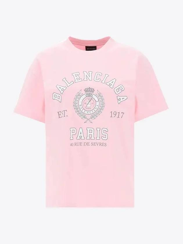 Luxury Balenciaga  College 1917 Print Short Sleeve T-Shirt Pink