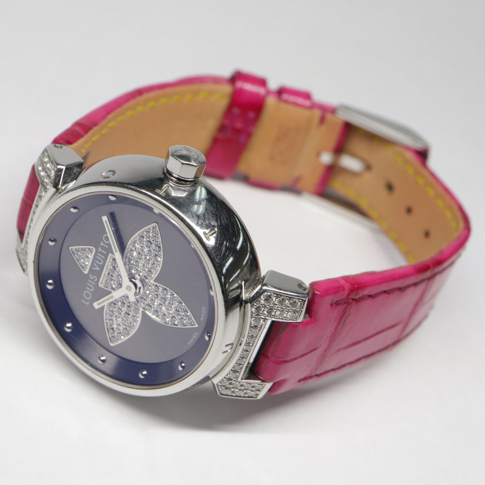 Louis Vuitton Forer Q121F Gr Diamond SS Leather Quartz   Forer Q121F