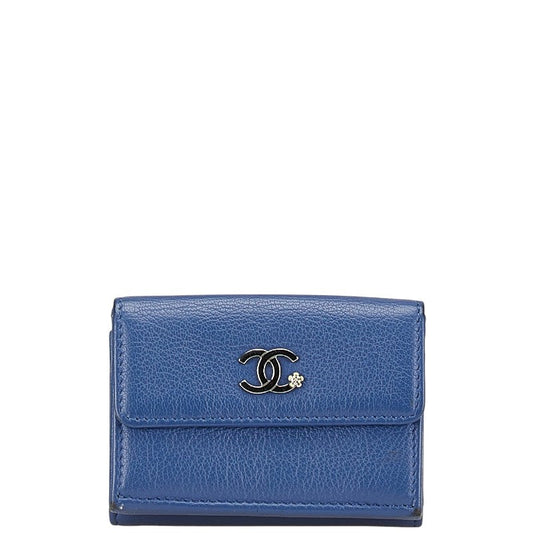 Chanel Coco Mark Lucky Flower Leather Tri-fold Wallet