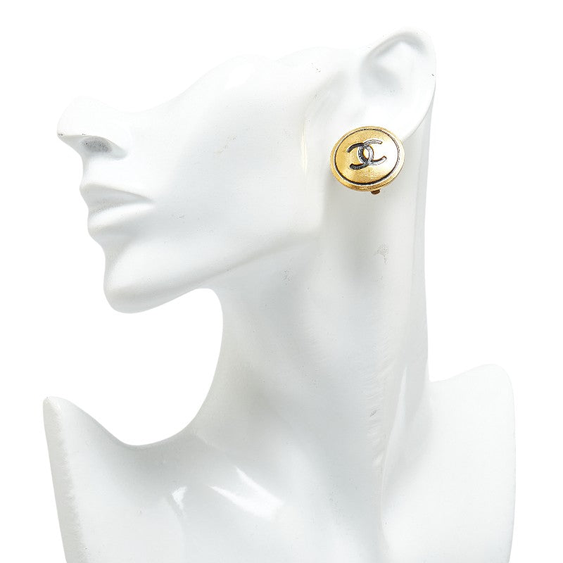 Chanel Vintage Coco Mark Button Motif Clip-On Earrings Gold Plated