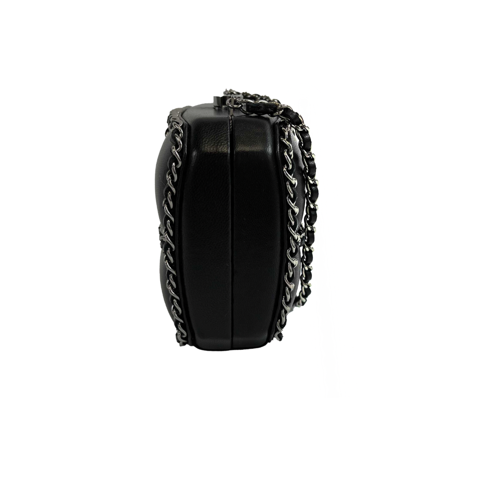 CHANEL - Chain Around Mini Crossbody / Clutch - Black / Silver Leather Bag