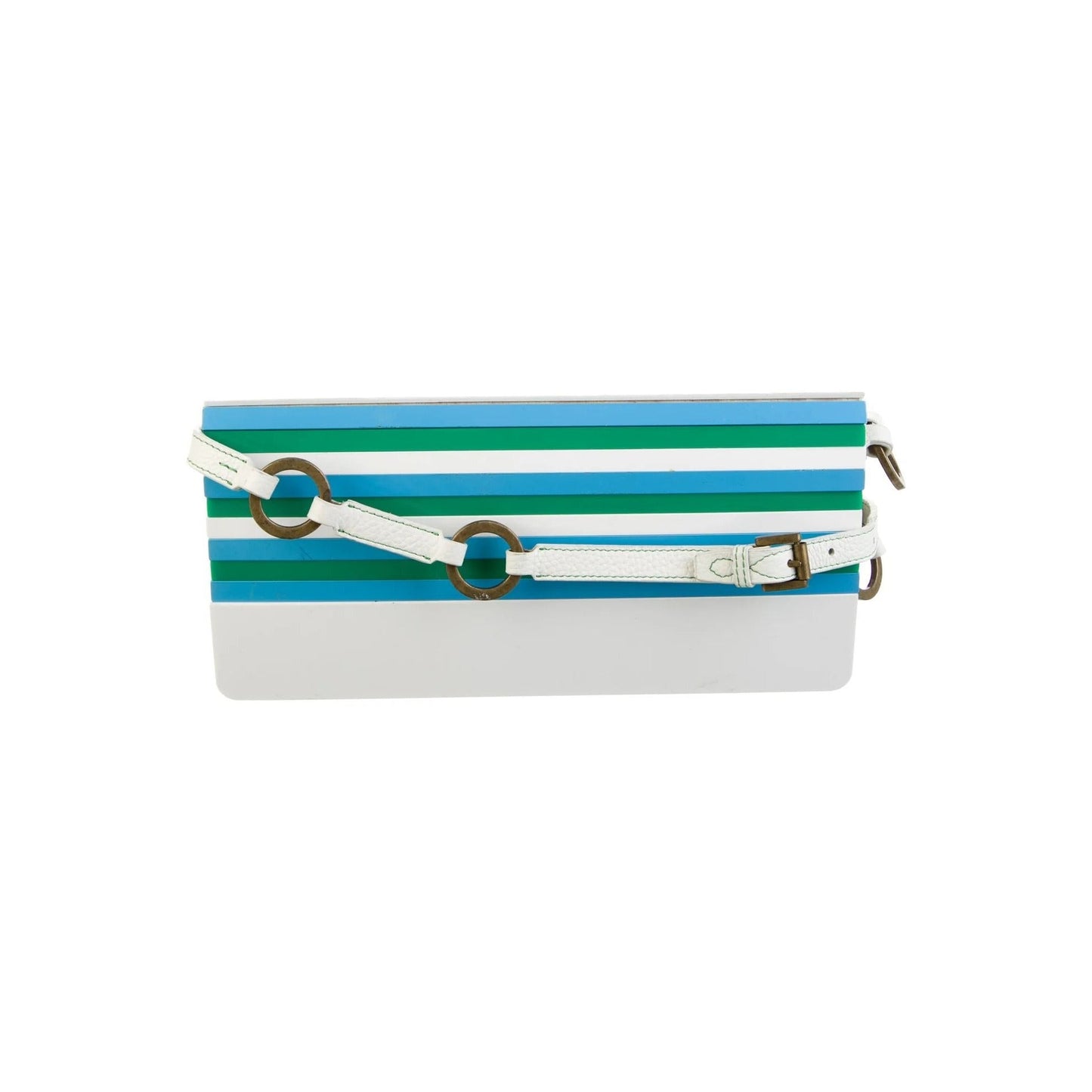 Luella White Blue & Green Acrylic Crossbody w Antique Gold