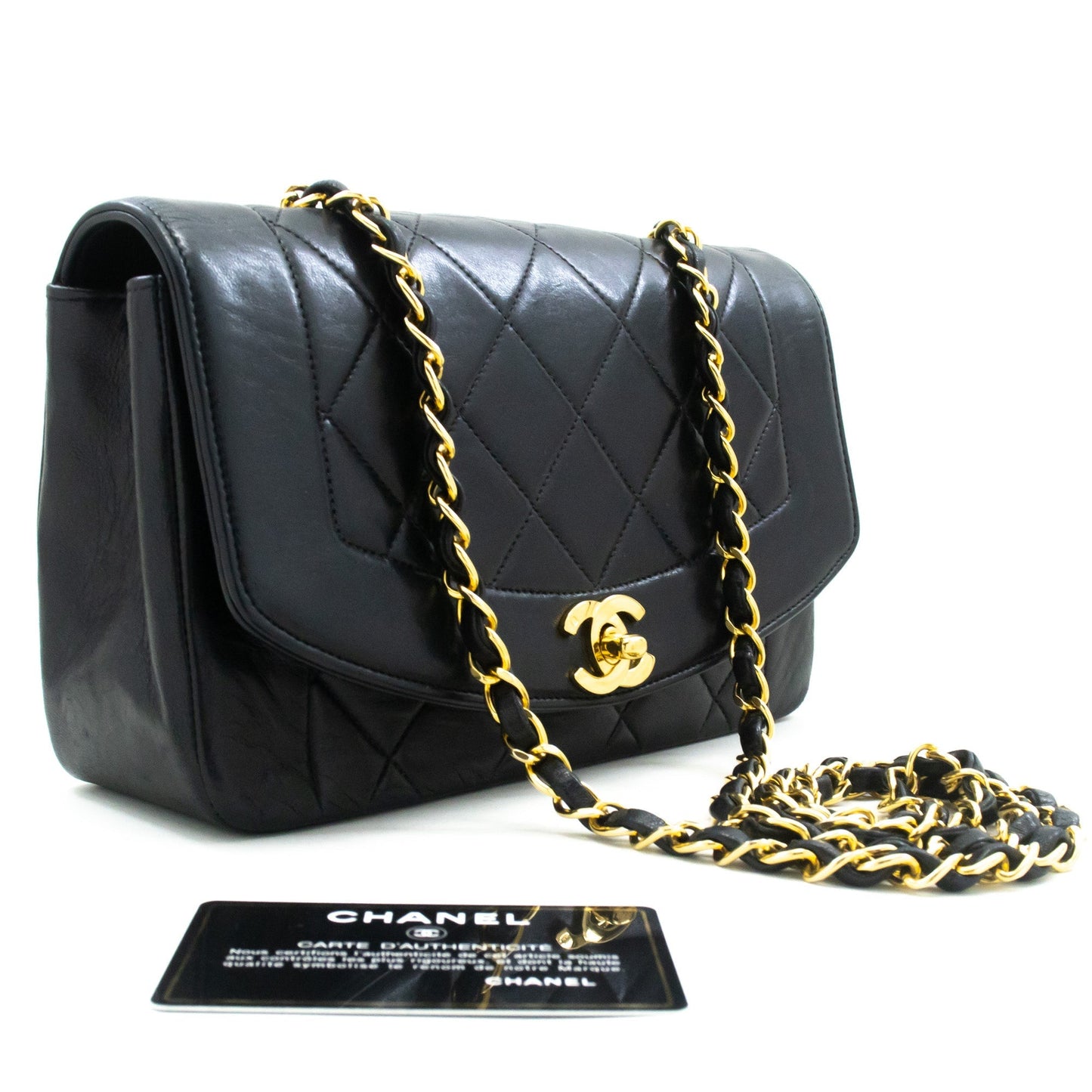 CHANEL Diana Flap Chain Shoulder Bag Black Quilted Lambskin Purse