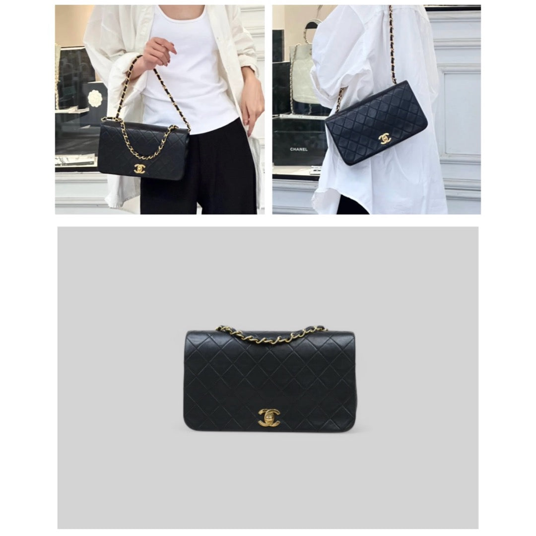 Good ( Rank AB)｜ CHANEL Matrasse Lamb Skin Chain Bag Black Made in 1989-1991 Year｜P25031407